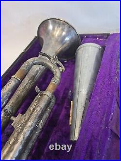 Antique Lyon & Healy Silver Plated Brass American Professional Chicago Trumpet