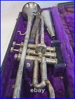 Antique Lyon & Healy Silver Plated Brass American Professional Chicago Trumpet