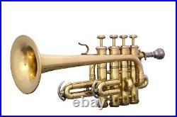 BEAUTIFUL PROFESSIONAL QUALITY PICCOLO TRUMPET Bb/A FLAT NEW BRASS FREE CASE+M/P