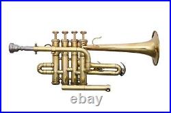 BEAUTIFUL PROFESSIONAL QUALITY PICCOLO TRUMPET Bb/A FLAT NEW BRASS FREE CASE+M/P