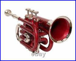 BEST OFFER RED NICKEL Bb POCKET TRUMPET+FREE HARD CASE+M/P