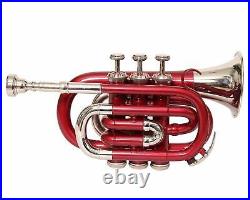 BEST OFFER RED NICKEL Bb POCKET TRUMPET+FREE HARD CASE+M/P