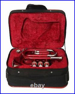 BEST OFFER RED NICKEL Bb POCKET TRUMPET+FREE HARD CASE+M/P