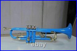 Bb PITCH PRO TRUMPET BLUE COLORED + NICKEL SILVER WITH CASE AND MP