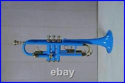 Bb PITCH PRO TRUMPET BLUE COLORED + NICKEL SILVER WITH CASE AND MP