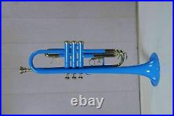 Bb PITCH PRO TRUMPET BLUE COLORED + NICKEL SILVER WITH CASE AND MP