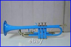 Bb PITCH PRO TRUMPET BLUE COLORED + NICKEL SILVER WITH CASE AND MP