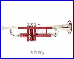 Bb PITCH TRUMPET RED COLORED+NICKEL SILVER WITH CASE AND MP PRO TESTED BUY