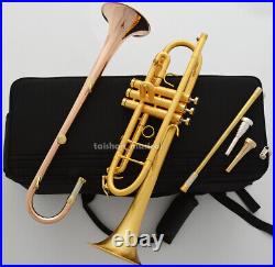 Brushed 24K Gold Trumpet Detachable 2 Bell Double trumpets Case FREE SHIPPING