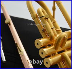 Brushed 24K Gold Trumpet Detachable 2 Bell Double trumpets Case FREE SHIPPING