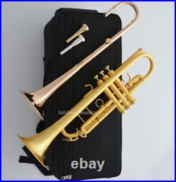 Brushed 24K Gold Trumpet Detachable 2 Bell Double trumpets Case FREE SHIPPING