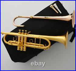 Brushed 24K Gold Trumpet Detachable 2 Bell Double trumpets Case FREE SHIPPING