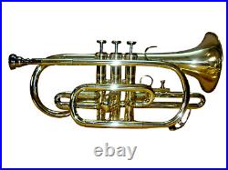 Cornet Trumpet Golden Finish BB Flat Pitch Musical Instrument Free Case+M/P