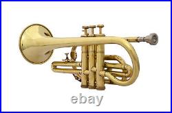 Cornet Trumpet Golden Finish BB Flat Pitch Musical Instrument Free Case+M/P