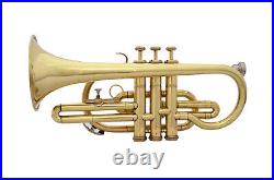 Cornet Trumpet Golden Finish BB Flat Pitch Musical Instrument Free Case+M/P