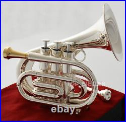 Dizzy style Customized Pocket Trumpet Silver Heavy Horn FREE SHIPPING