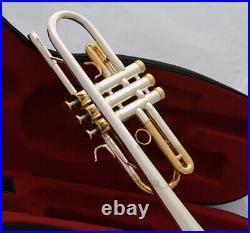 Excellent PRO C Trumpet horn Silver + Gold plated Finish Monel Valve With case