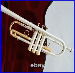 Excellent PRO C Trumpet horn Silver + Gold plated Finish Monel Valve With case