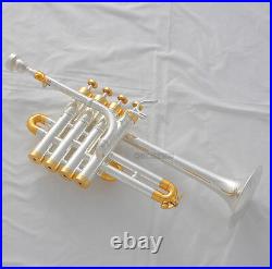 High grade Professional Piccolo Trumpet Bb/A Silver Gold Horn 4 Monel WithCase