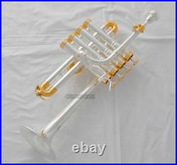 High grade Professional Piccolo Trumpet Bb/A Silver Gold Horn 4 Monel WithCase