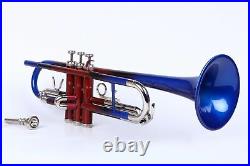 NEW Blue Red Nickel Bb KEYS TRUMPET FREE HARD CASE & MOUTHPIECE