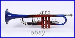 NEW Blue Red Nickel Bb KEYS TRUMPET FREE HARD CASE & MOUTHPIECE