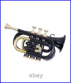 NEW HIGH QUALITY BLACK COLOUR BRASS FINISHBb FLAT POCKET TRUMPET FREE CASE+M/P