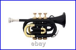 NEW HIGH QUALITY BLACK COLOUR BRASS FINISHBb FLAT POCKET TRUMPET FREE CASE+M/P