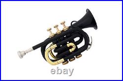 NEW HIGH QUALITY BLACK COLOUR BRASS FINISHBb FLAT POCKET TRUMPET FREE CASE+M/P