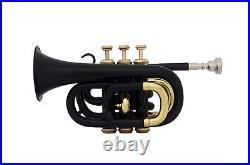 NEW HIGH QUALITY BLACK COLOUR BRASS FINISHBb FLAT POCKET TRUMPET FREE CASE+M/P