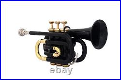 NEW HIGH QUALITY BLACK COLOUR BRASS FINISHBb FLAT POCKET TRUMPET FREE CASE+M/P