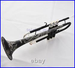 NEW Matt Black Silver Trumpet Bb Horn With Monel Valve Full Hand Engraving Bell