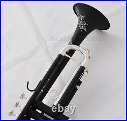 NEW Matt Black Silver Trumpet Bb Horn With Monel Valve Full Hand Engraving Bell