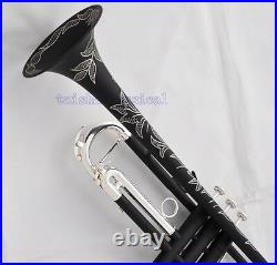 NEW Matt Black Silver Trumpet Bb Horn With Monel Valve Full Hand Engraving Bell