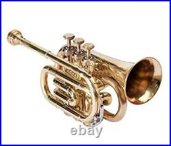 POCKET TRUMPET Bb BRASS WithFREE HARD CASE + MOUTHPIECE BRS HORN