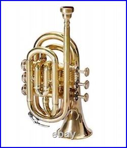 POCKET TRUMPET Bb BRASS WithFREE HARD CASE + MOUTHPIECE BRS HORN