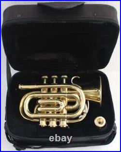 POCKET TRUMPET Bb BRASS WithFREE HARD CASE + MOUTHPIECE BRS HORN