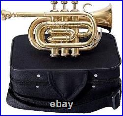 POCKET TRUMPET Bb BRASS WithFREE HARD CASE + MOUTHPIECE BRS HORN