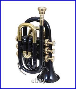 Pocket Trumpet 3 Valve's Pro Shinning Black+Brass with Mouth Piece and Case