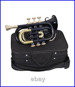 Pocket Trumpet 3 Valve's Pro Shinning Black+Brass with Mouth Piece and Case