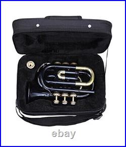 Pocket Trumpet 3 Valve's Pro Shinning Black+Brass with Mouth Piece and Case