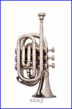 Pocket Trumpet 3V Pro Nickle Plated with Mouth Piece And Case