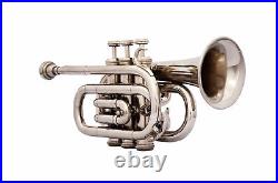 Pocket Trumpet 3V Pro Nickle Plated with Mouth Piece And Case