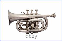 Pocket Trumpet 3V Pro Nickle Plated with Mouth Piece And Case