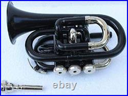 Pocket Trumpet BLACK Nickle Plated with Mouth Piece AND Case