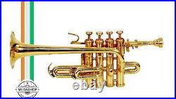 Pro Piccolo Trumpet Band Master Series Bb/A 4 Valve Brass Finish With Case & Mp