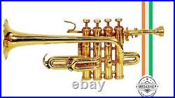 Pro Piccolo Trumpet Band Master Series Bb/A 4 Valve Brass Finish With Case & Mp