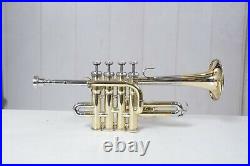 Pro Piccolo Trumpet Brass & Silver Look Master Series 4 Valve With Case And Mp