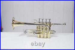 Pro Piccolo Trumpet Brass & Silver Look Master Series 4 Valve With Case And Mp