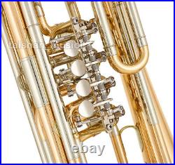 Professional 4 Rotary valves Bass Trumpet Bb horn Gold Brass Bell +Case